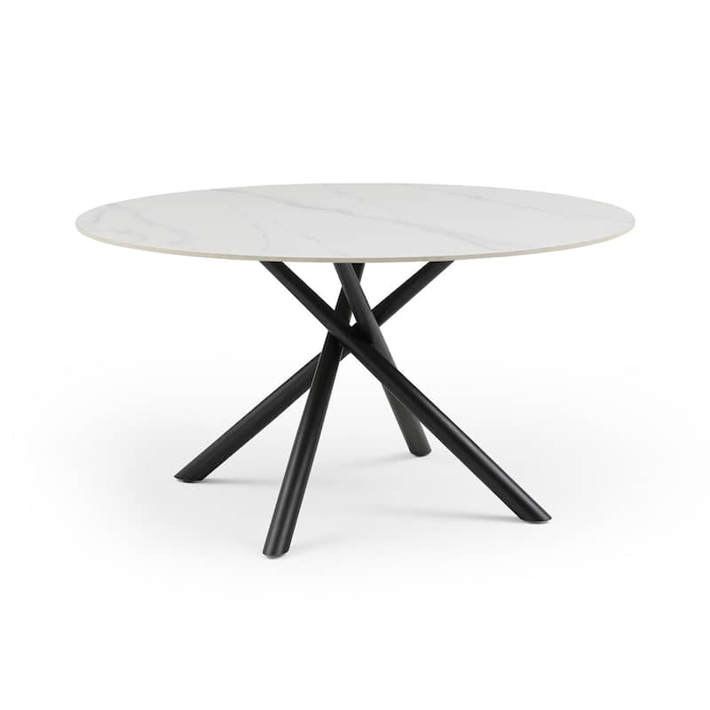 Modern Glam Marble Round Dining Table with Metal Cross Legs