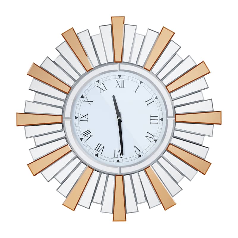 Glass Wall Clock Mirrored Large Clcoks - 24"