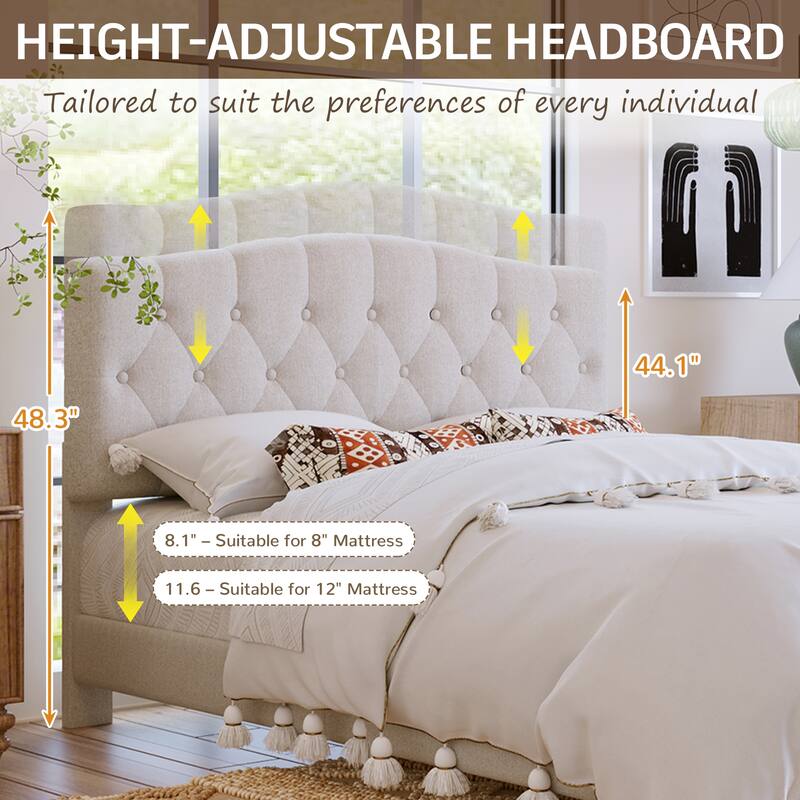 Upholstered Platform Bed with Saddle Curved Adjustable Headboard