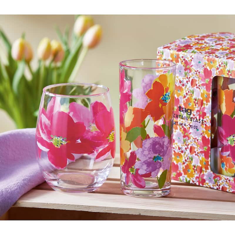 18 oz. Springtime Stemless Wine Drinkware Pink Dishwasher Safe Beverage Glassware Dinner Party Wedding Resturant