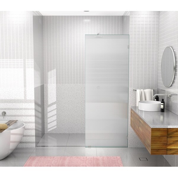 Glass Warehouse 30" x 78" Frameless Shower Door Single Fixed Panel Fluted Frosted Overstock