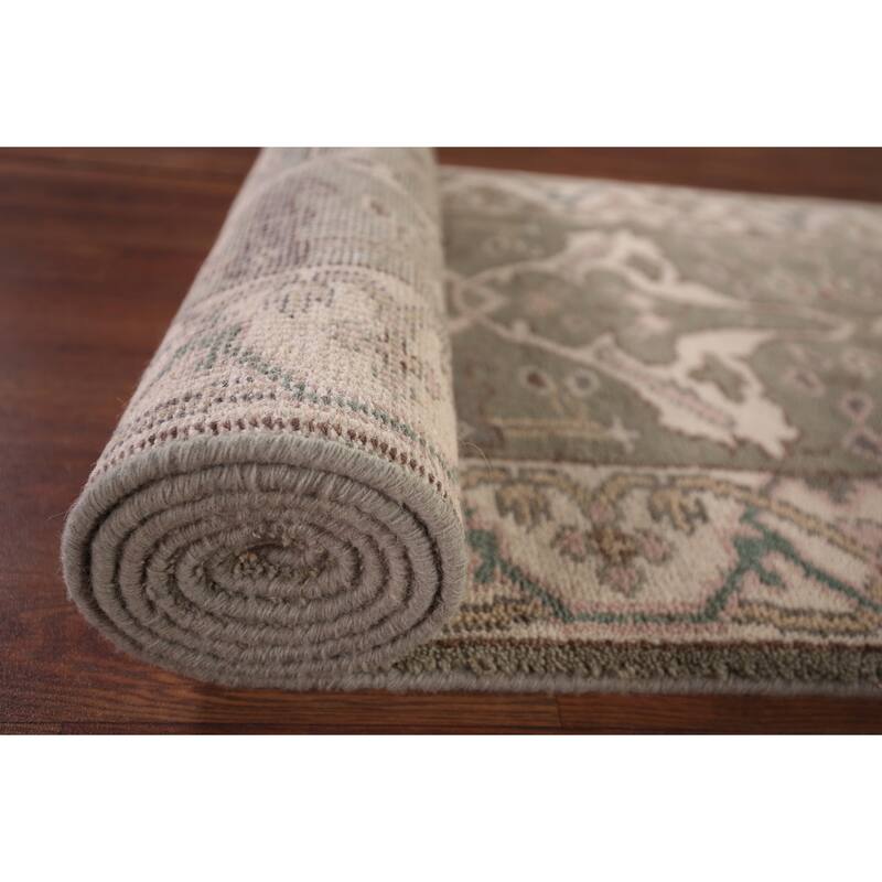 All-Over Green & Ivory Oushak Oriental Runner Rug Handmade Wool Carpet - 2'7"x 9'11"