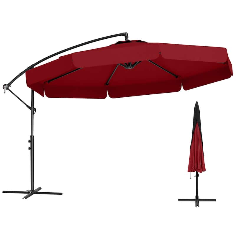 Costway 10 FT Offset Hanging Umbrella Patio Cantilever Umbrella with - Red
