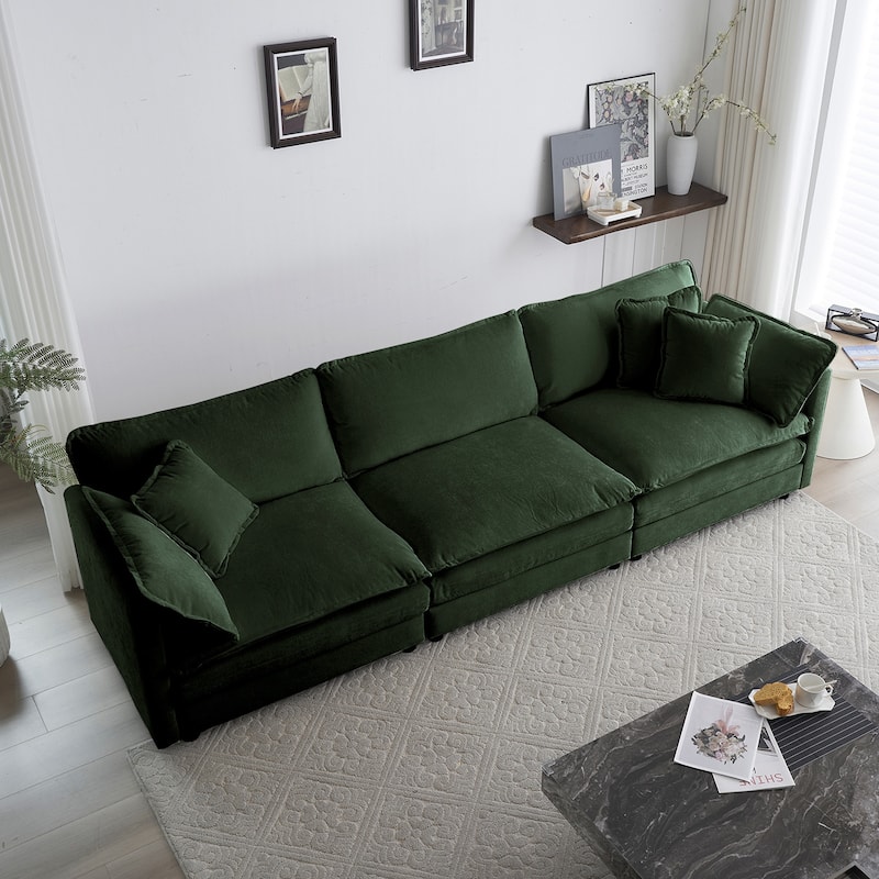 Mid Century Modern Sofa 3 Seater Sofa with 2 Arm Pillows and 3 Throw Pillows