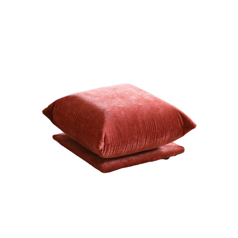 Chenille Fabric Upholstered Ottomans - Orange