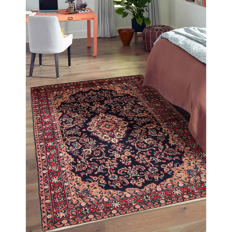 ECARPETGALLERY Hand-knotted Kayseri Vintage Navy Wool Rug - 4'5 x 6'9
