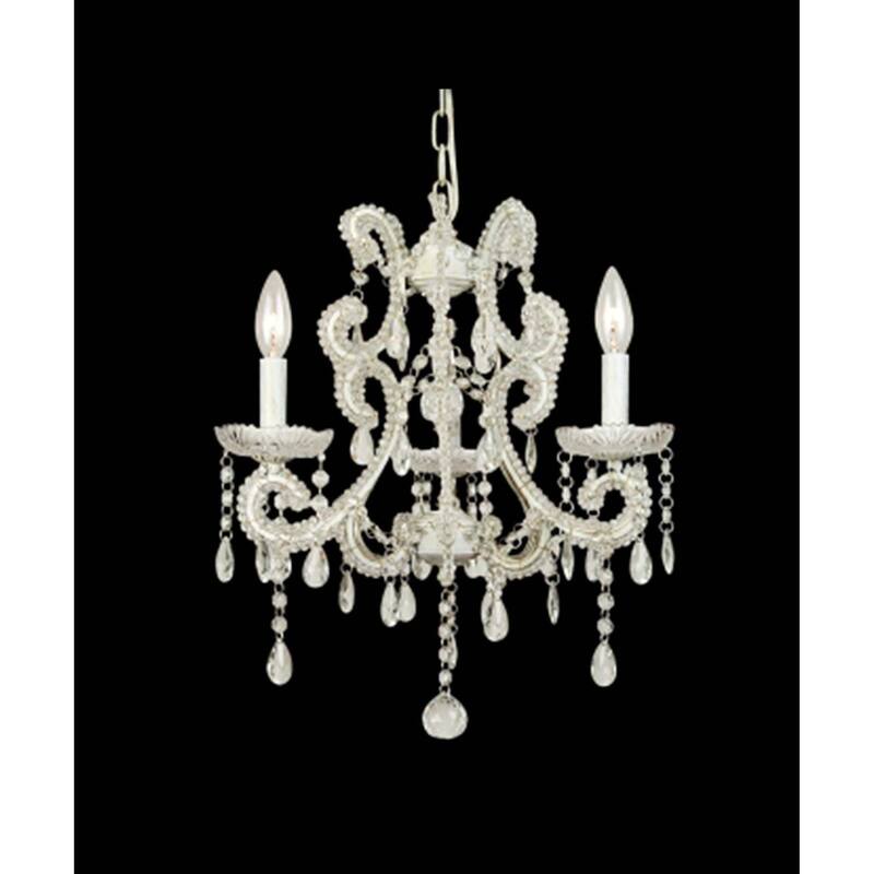 3-Light White Chandelier With Clear Crystals