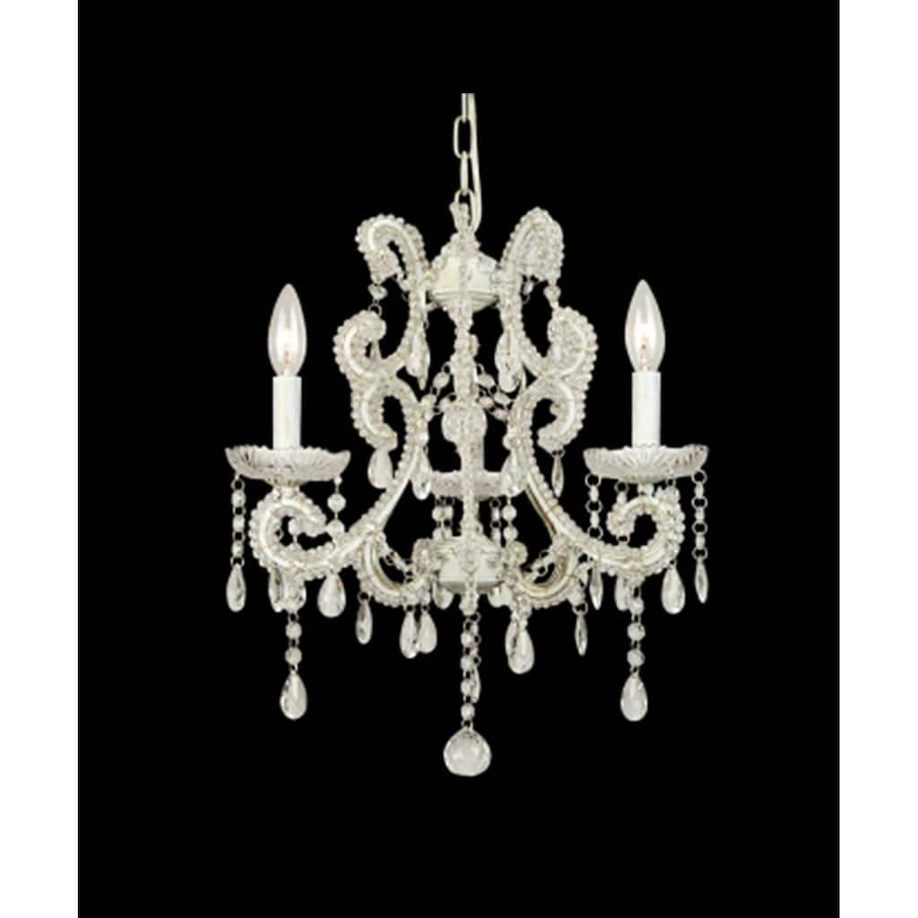3-Light White Chandelier With Clear Crystals