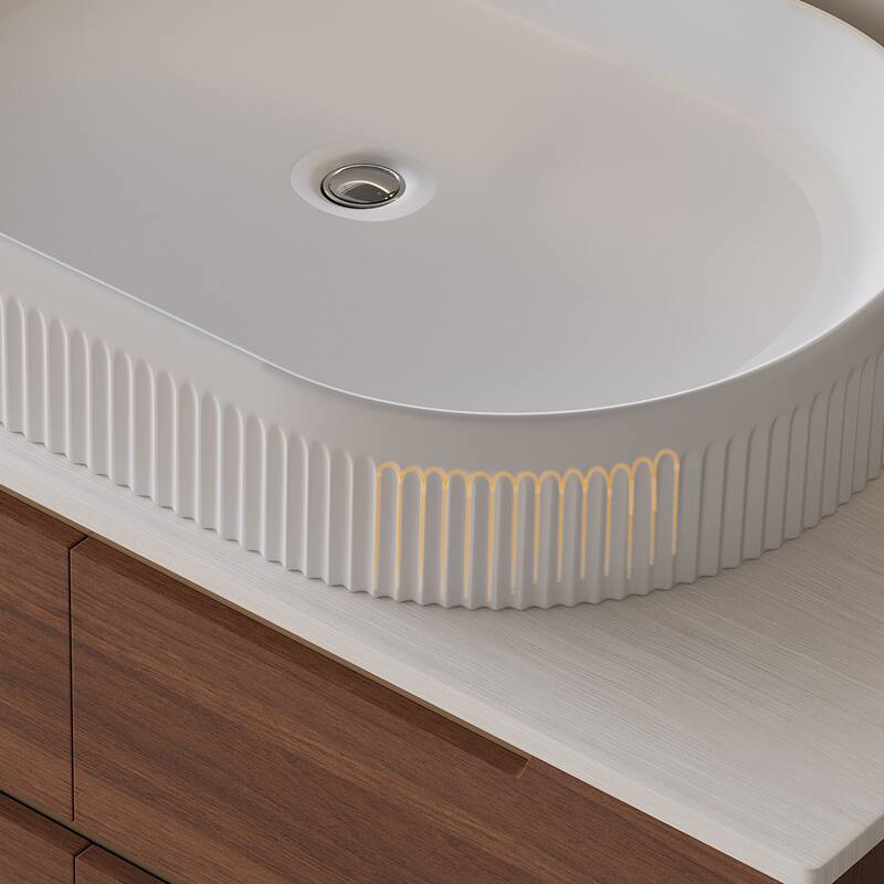 GDFStudio - Luxury 36" Floating/Freestanding Sintered Stone Bathroom Vanity with Ceramic Vessel Sink & Soft-Close Drawers