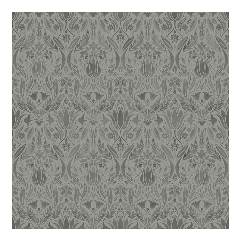 Midbec Ludvig Dark Grey Floral Ogee Wallpaper - 20.5 x 396 x 0.025