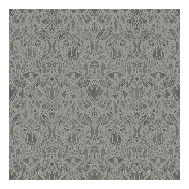 Midbec Ludvig Dark Grey Floral Ogee Wallpaper - 20.5 x 396 x 0.025