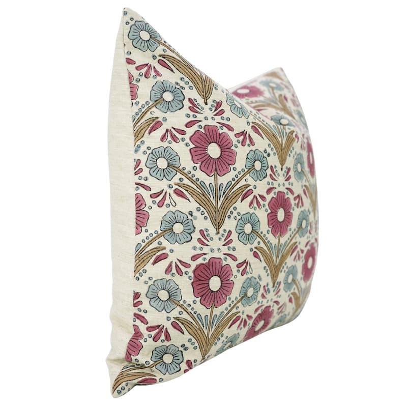 Fabdivine Rectangle Accent Pillowcase 14x36 Inch Floral Farmhouse Fall Decor for Chair Living or Bed Room Pink Linen, Vanshika