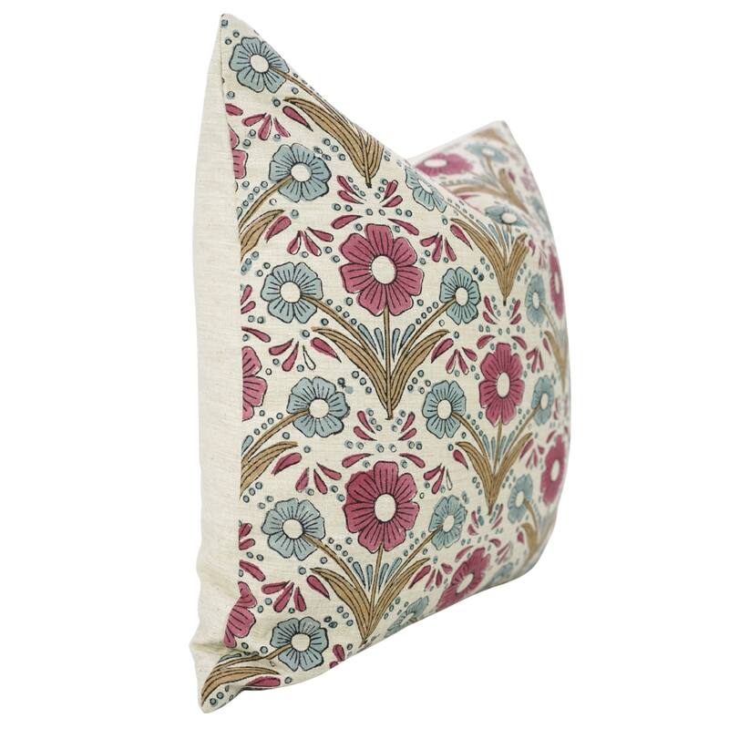 Fabdivine Square Accent Pillowcase 26x26 Inch Floral Farmhouse Fall Decor for Chair Living or Bed Room Pink Linen, Vanshika