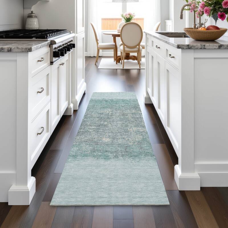 Machine Washable Indoor/Outdoor Border Ombre Chantille Rug