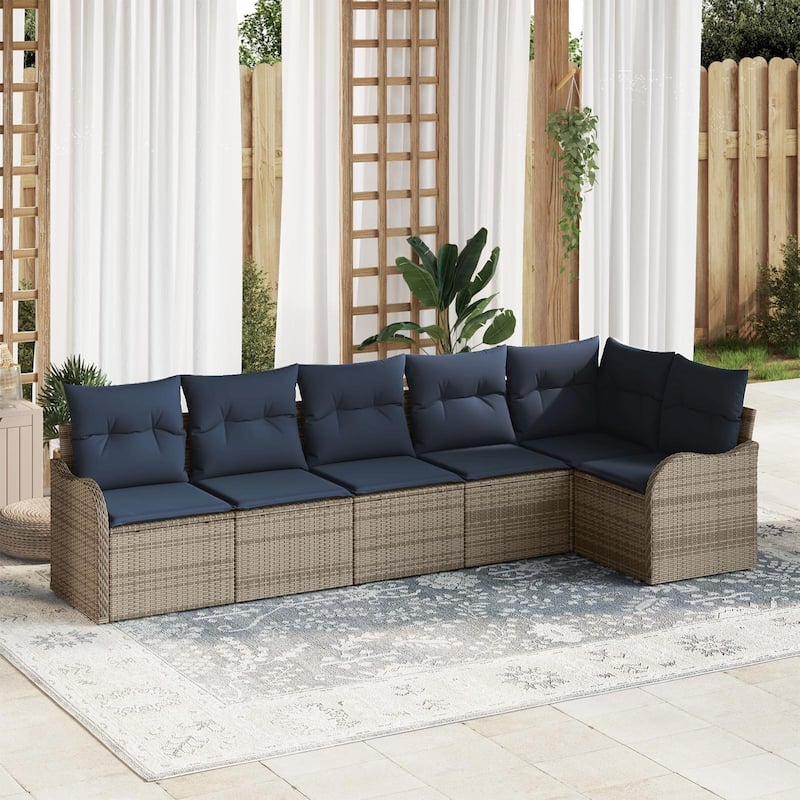 vidaXL 6/7 Garden Sofa Set with Cushions Black/Brown/Grey Poly Rattan - 113.2 x 48.2 x 27.2 - Grey without table