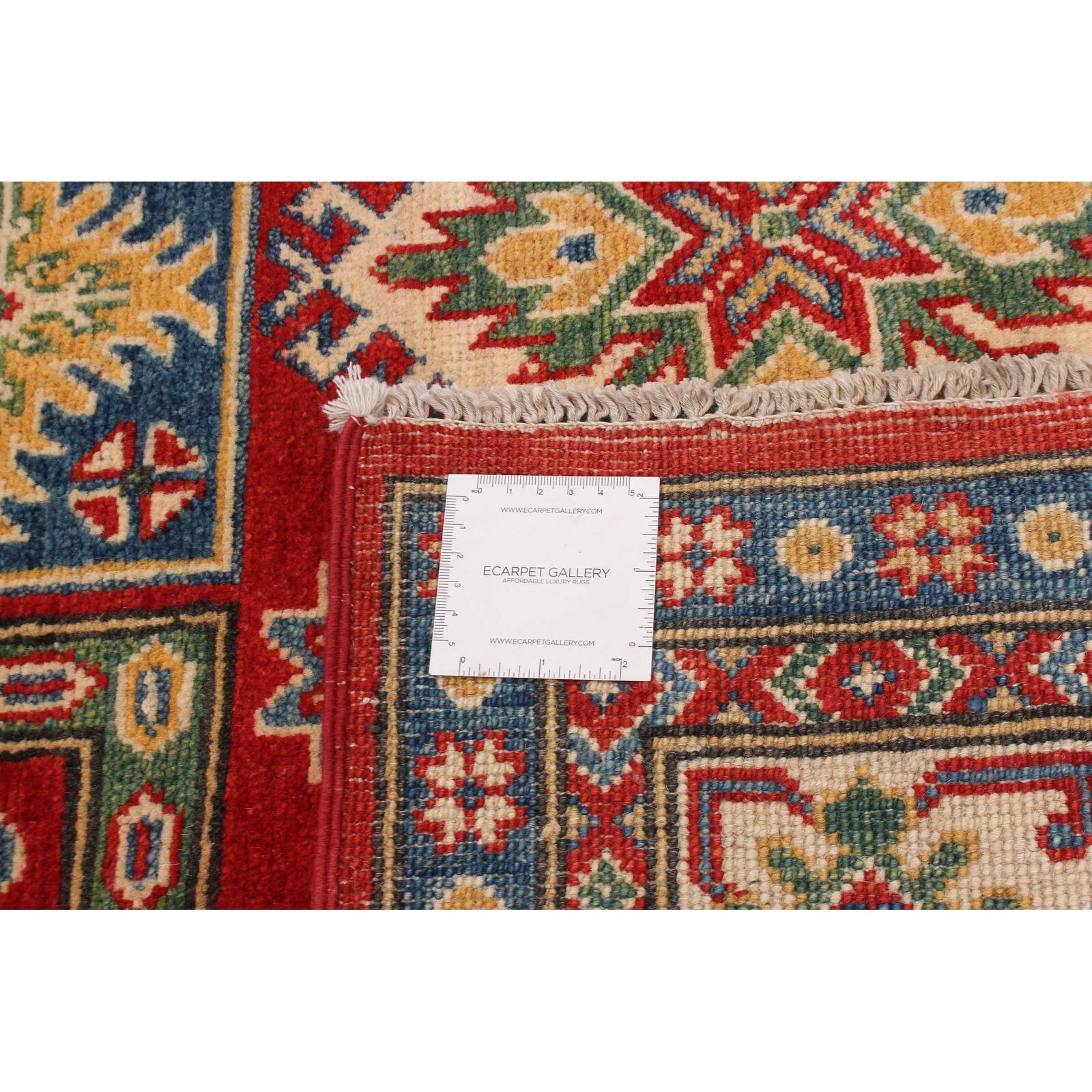 eCarpet Gallery Area Rug for Living Room Hand-Knotted Wool Rug Bedroom Bold and Colorful Bordered Red Kilim 4'2 x 6'6 346280 