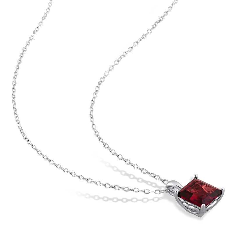 Miadora 9 1/3ct TGW Garnet Solitaire Necklace and Stud Earrings Set in Sterling Silver