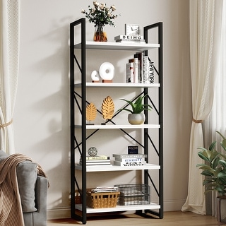 Roul Wood 5 Tiers Bookshelf Modern Bookcase Storage Rack Shelves - Bed ...