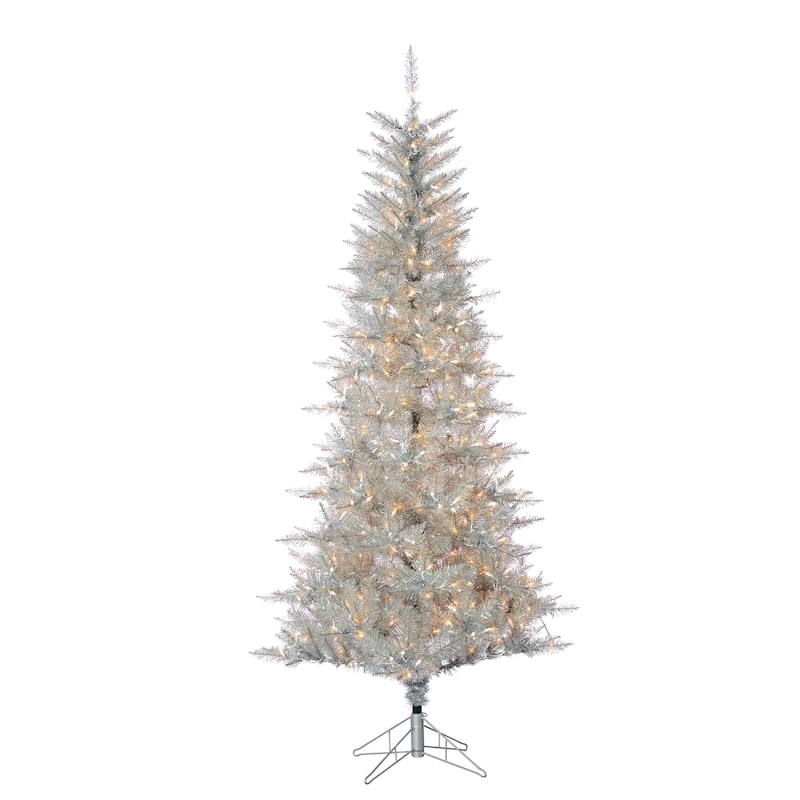 7.5 Foot Silver Tuscany Tinsel Tree with 450 Clear Lights - N/A