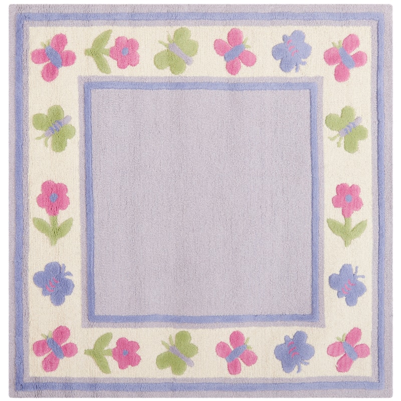 SAFAVIEH Handmade Children's Butterflies Garden New Zealand Wool Rug - 5' Square - Lavander/Multi - Square
