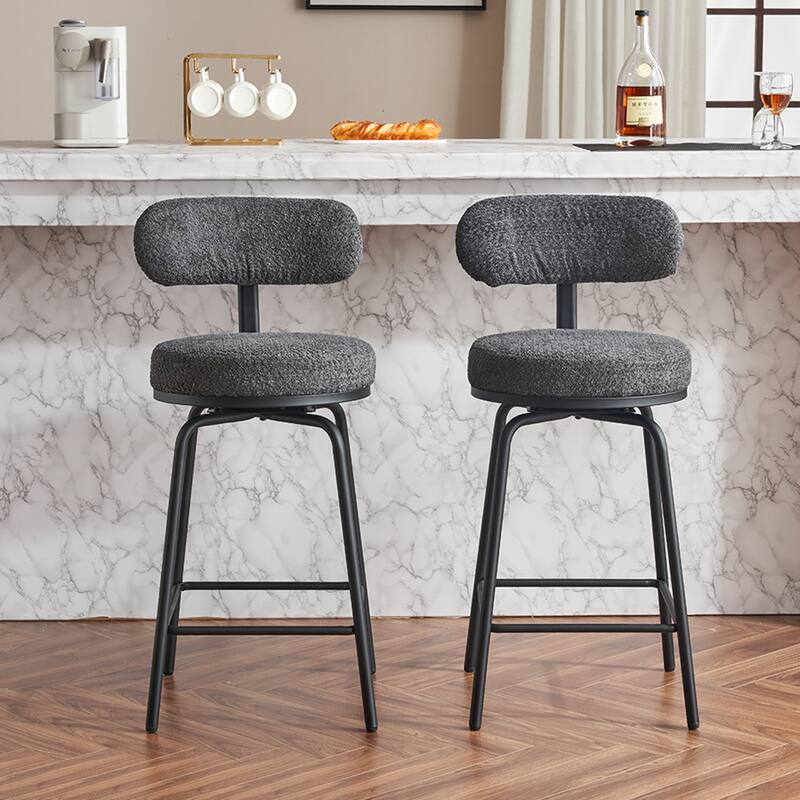360° Swivel Bar Stools Set of 2,Boucle Counter Height Bar Chairs with Metal Legs for Kitchen Island, Dining Room