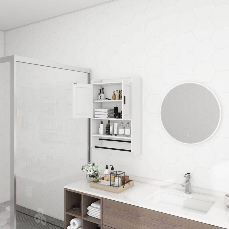 Bathroom Wall Cabinet with Doors,Adjustable Shelf,Towel Bar and Paper Holder, Over The Toilet Storage Cabinet, Medicine Cabinet