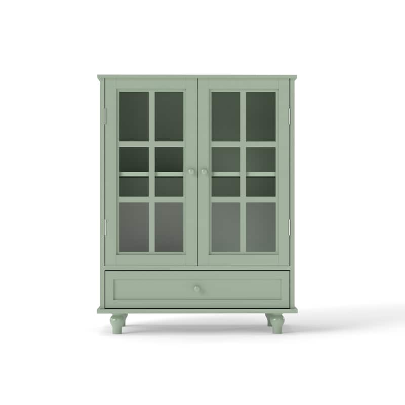 Accent Small Buffet Cabinet with Storage, Buffet Sideboard with Glass Doors and Drawer, Coffee Bar Cabinet with Adjustable Shelf