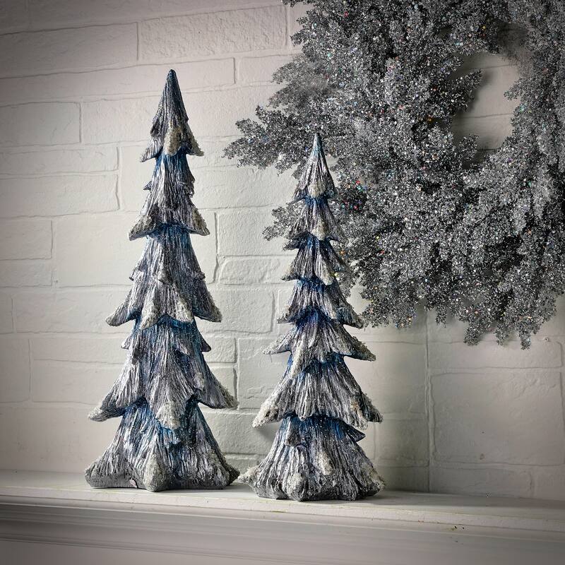 17.5-24" Resin Winter Snowfall Tree Set of 2