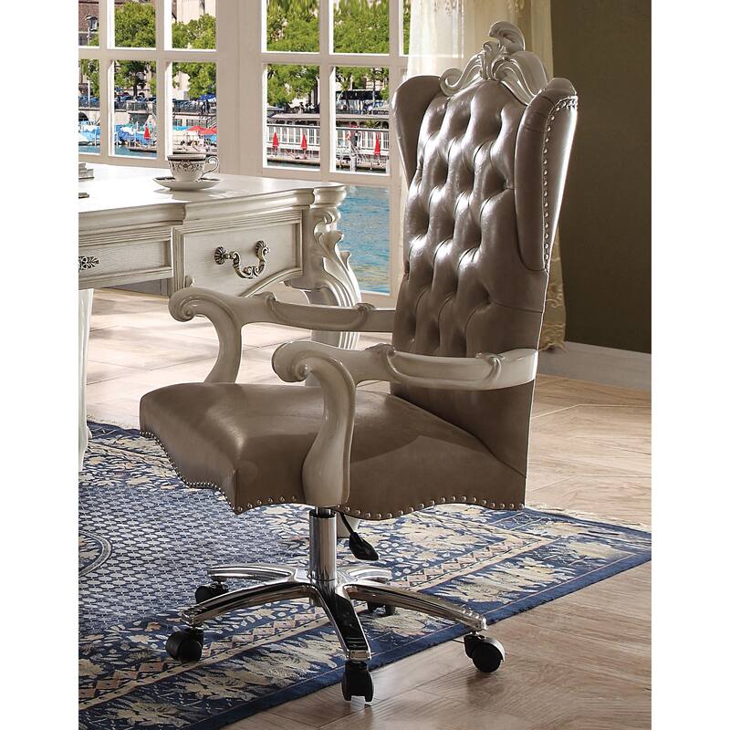 Vintage Grey And Bone White Swivel Chair With Lift