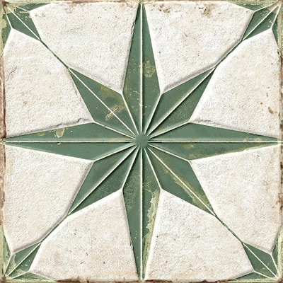 Palmera 9x9 Green White Porcelain Star Square Wall and Floor Tile (6.96 sq ft/case) - 13 Pack