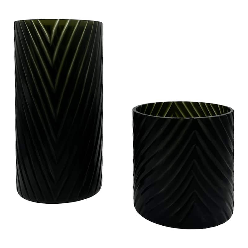 Set of 2 Decorative Handmade Glass Modern Art Vase in Black