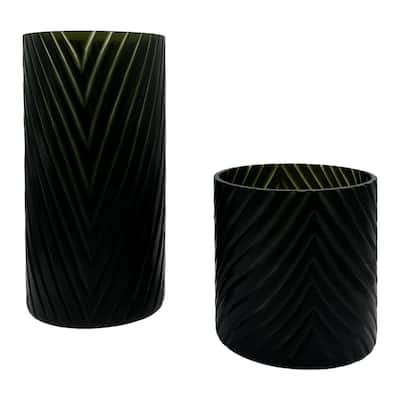 Set of 2 Decorative Handmade Glass Modern Art Vase in Black