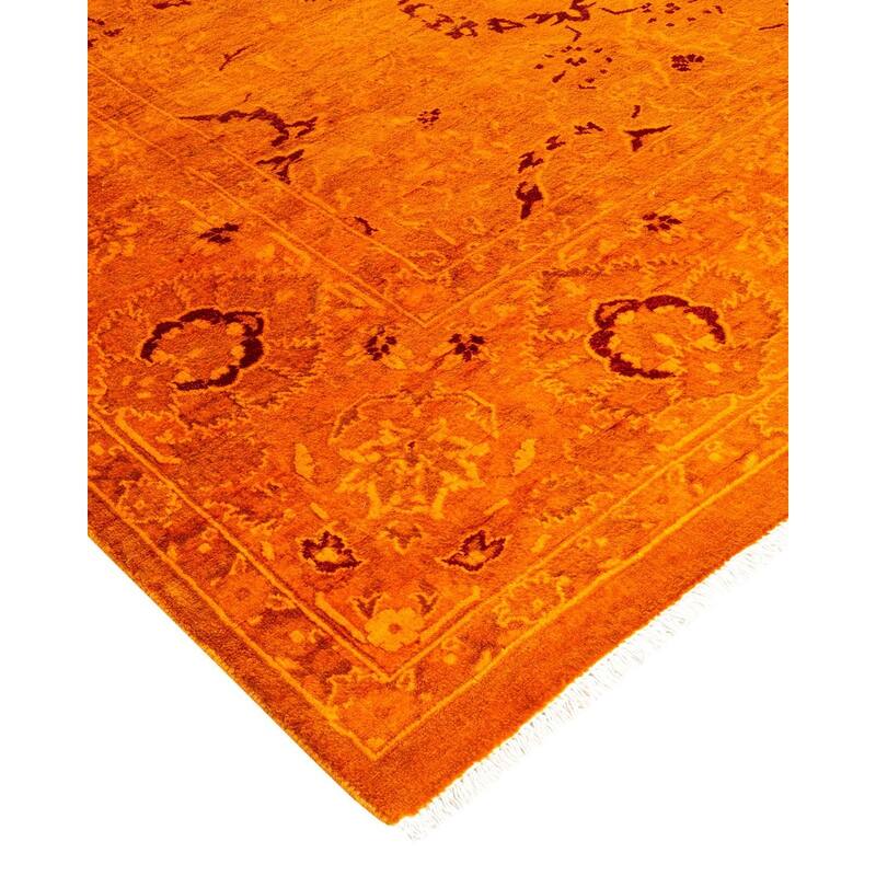 Overton Hand Knotted Wool Vintage Inspired Modern Contemporary Overdyed Orange Area Rug - 6' 1" x 9' 3"