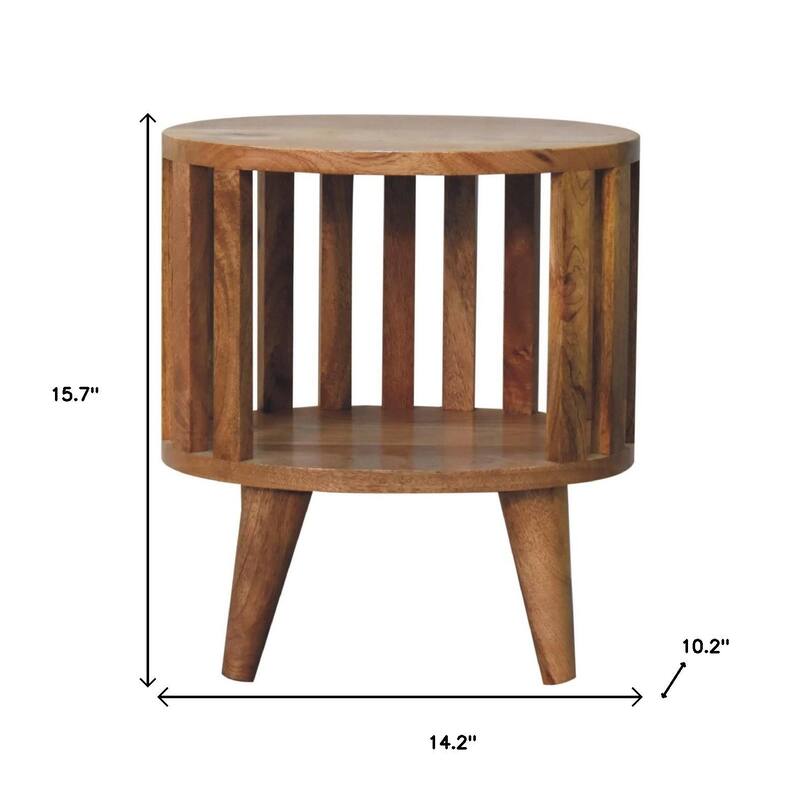 HomeRoots 16" Light Brown Solid Wood Slat Back Round Nightstand
