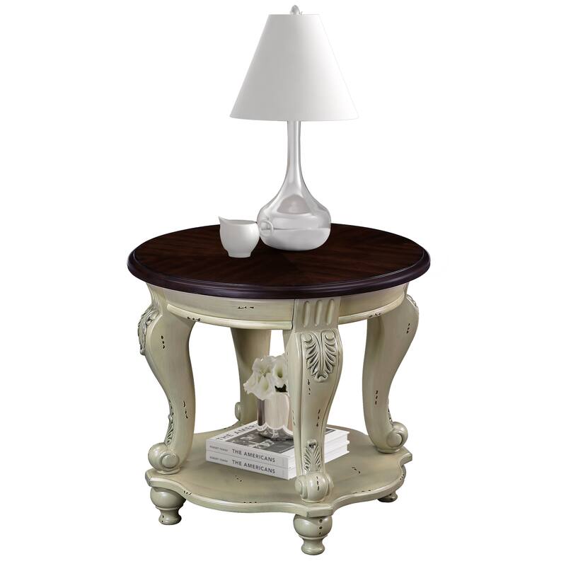 Wood Sofa Side Table with Shelf