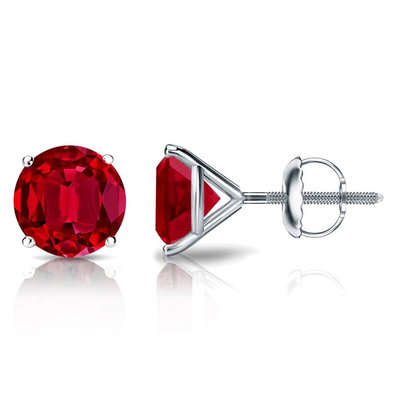Auriya 14k Gold Lab Grown Gemstone Ruby Stud Earrings Round 0.25 to 5.00 ct. tw. 4-Prong Martini Screw-Back - 0.40ct tgw. - White