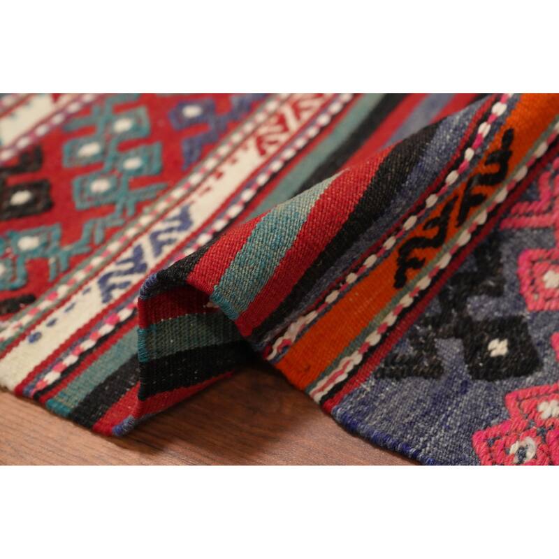 Hand Woven Oriental 100% Wool Carpet Southwestern Tribal Multi-Colored Kilim Area Rug - 9' 3'' X 5' 10''