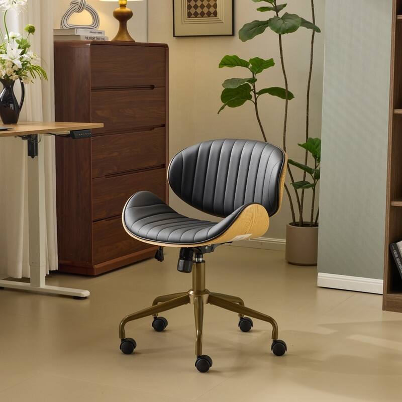 PU Curved Office Chair With Antique Bronze Base
