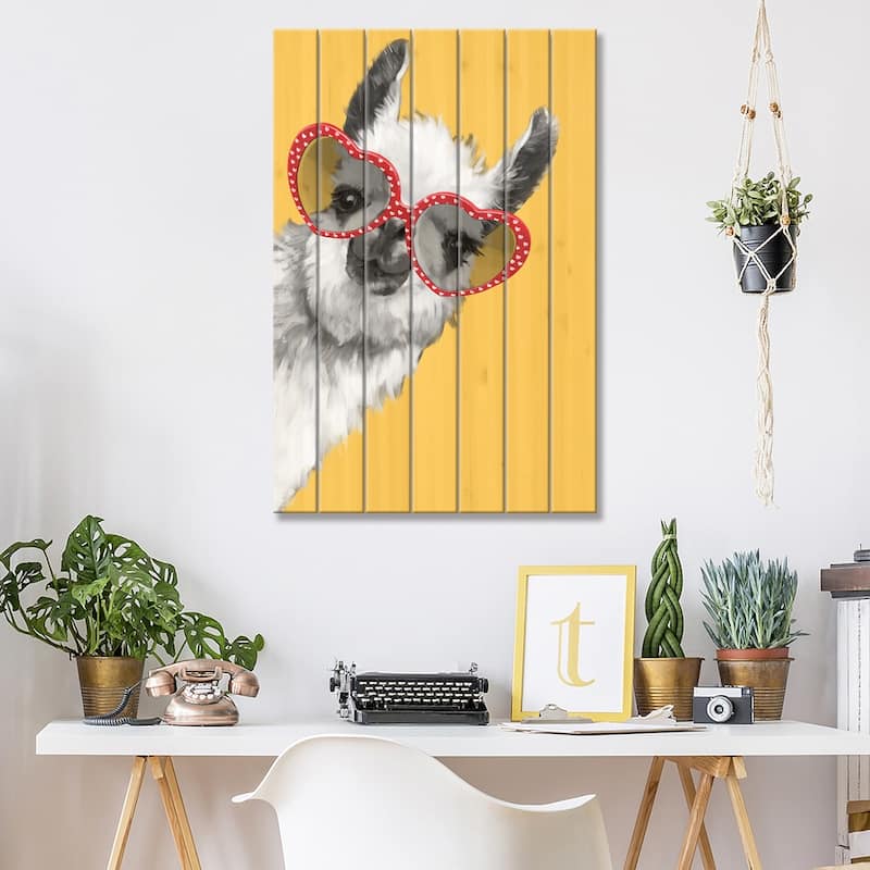 Fashion Hipster Llama With Glasses Print On Wood by Big Nose Work - Multi-Color