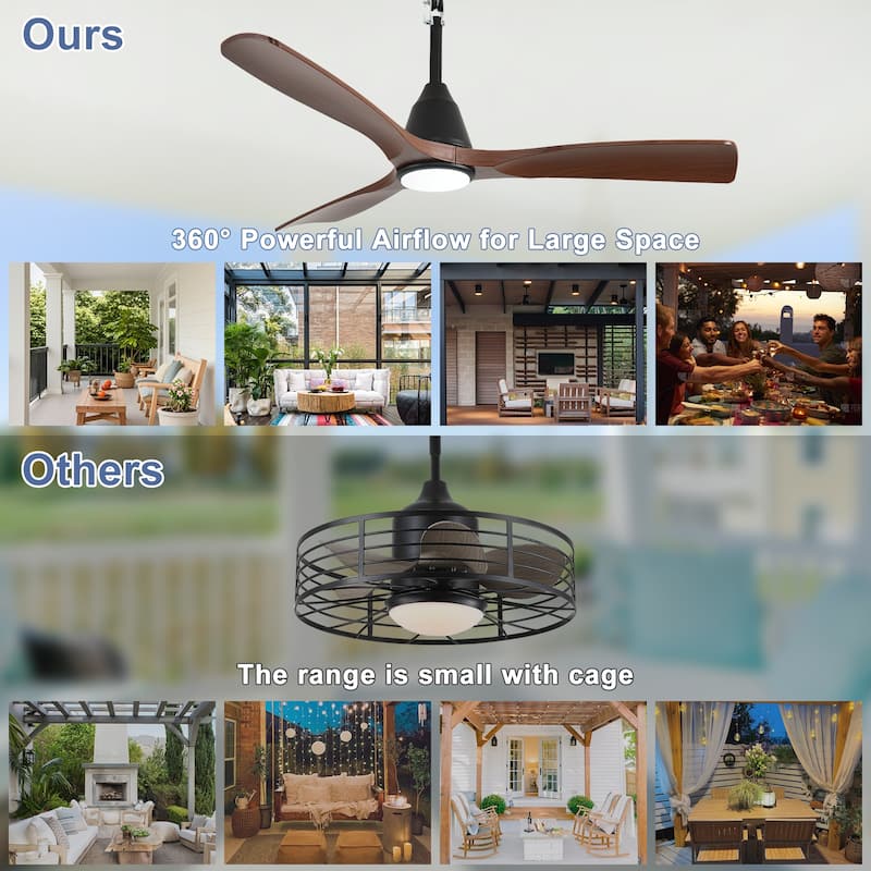 Outdoor Ceiling Fan with Light: Plug-in Hanging Fan, Remote App Control, 3CCT, 6-Speed