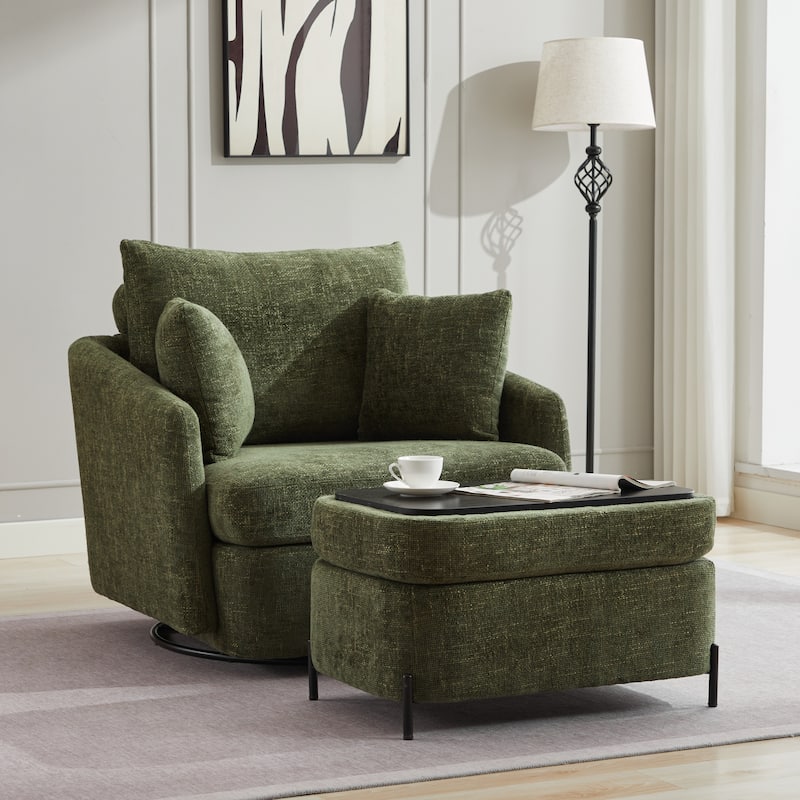 40.6" W Upholstered Swivel Accent Sofa Chair With Pillows