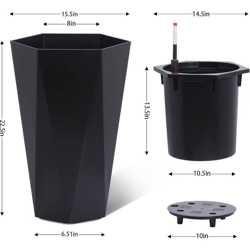 22.5" Set of 2 Self-Watering Tall Planter Pots for Patio, Porch, Garden, Indoor Outdoor