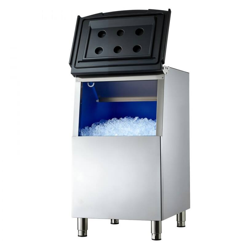 Silver-Black Stainless Steel 430 Commercial Ice Maker Storage Bin 300lbs with Insulated Casing and Adjustable Feet