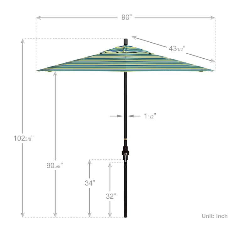 California Umbrella 7.5' Sun Master Patio Umbrella Bronze Aluminum Pole Fiberglass Ribs Crank Lift Tilt Sunbrella Cilantro