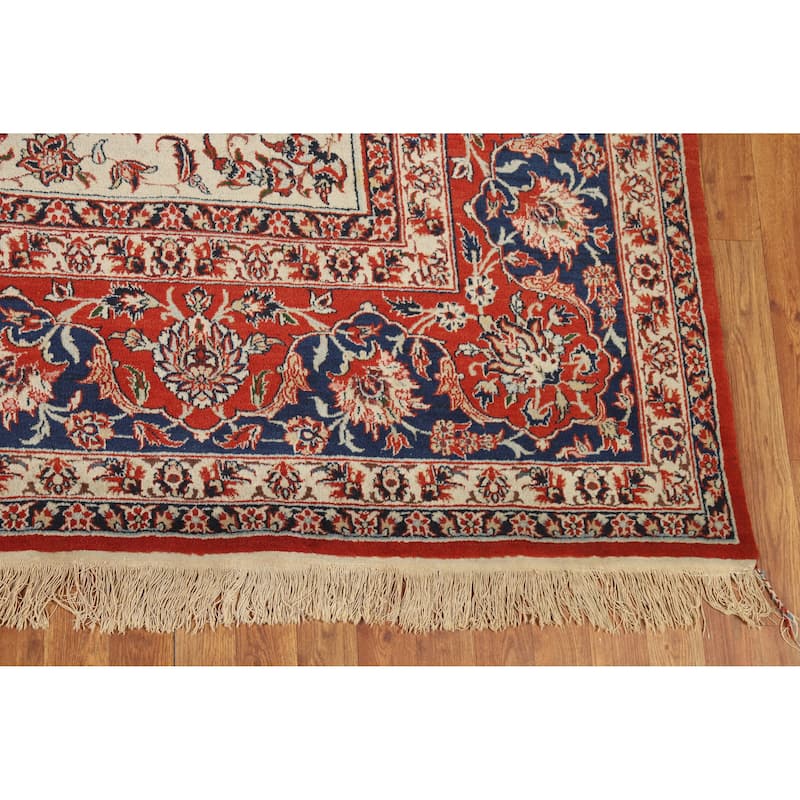 Hand Knotted Oriental 100% Wool Carpet Traditional Floral Beige & Ivories Isfahan Area Rug - 12' 0'' X 8' 7''