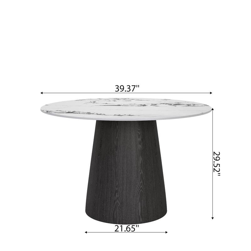 Small Round Modern Dining Table 43" Kitchen Table With Black Pedestal For 5 Person