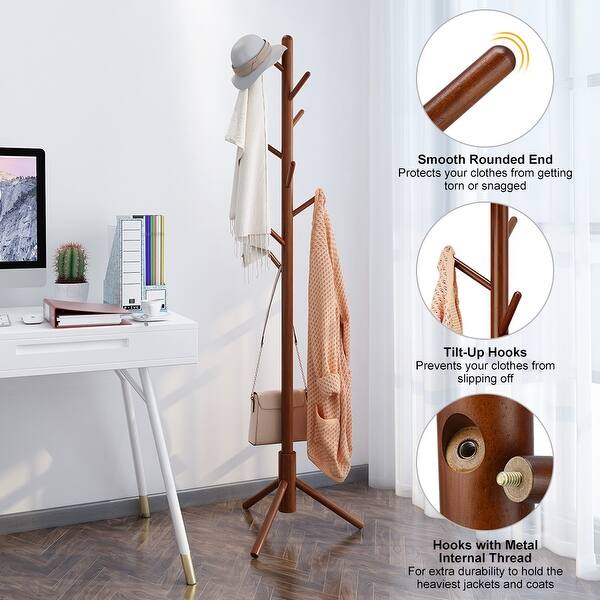 Shop Langria Solid Rubberwood Coat Rack Stand Hat Hanger Tree