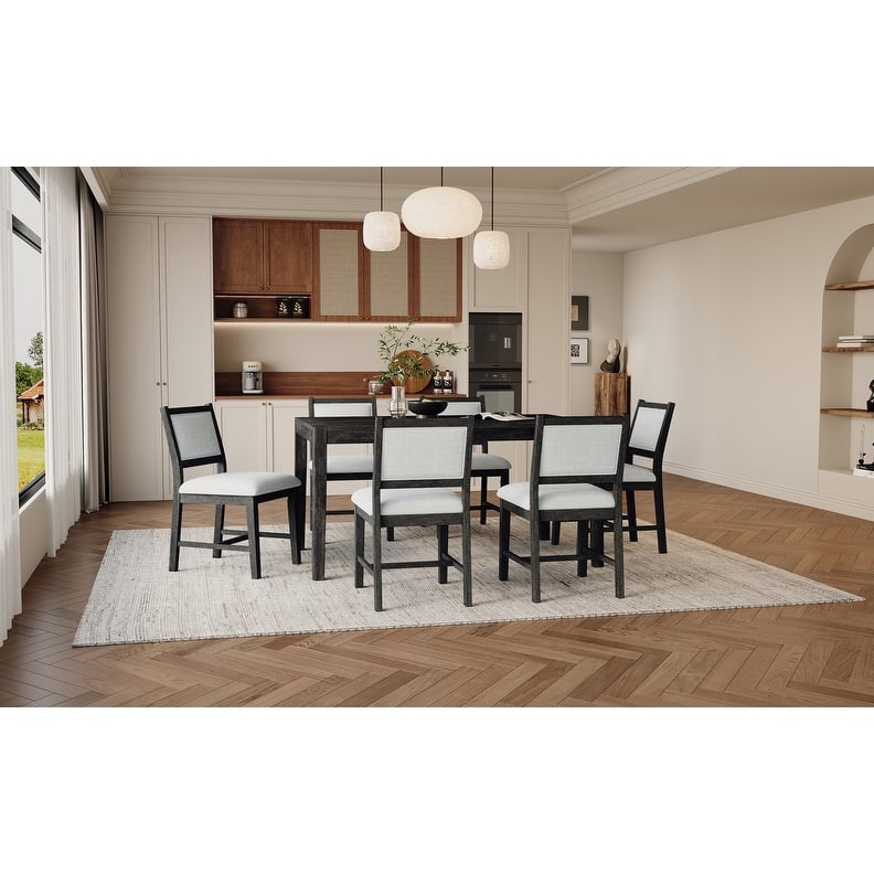 Vintage 7-Piece Retro Dining Set for 6 with Upholstered Chairs