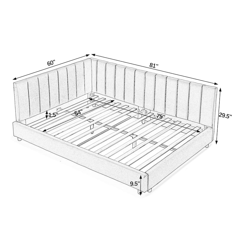 Full Platform Bed with Mid-Century Style, Wooden Frame & Sofa Function