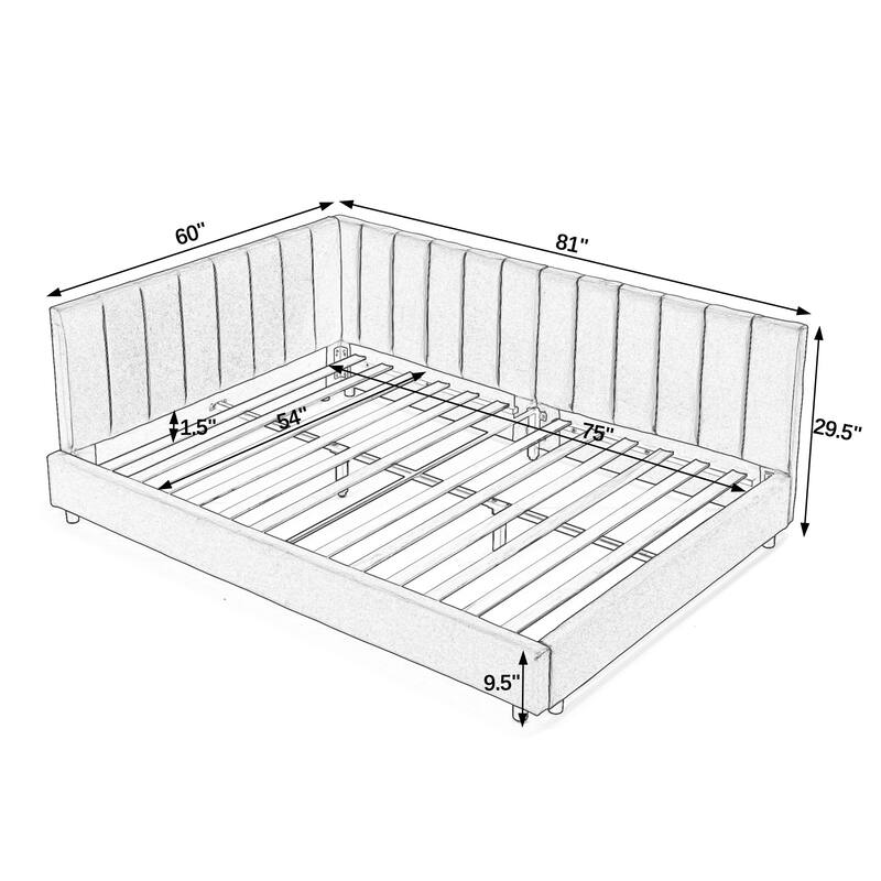Full Size Upholstered Tufted Bed Frame with Backrest and Armrests, Velvet Beige, 81''x60''x29.5''